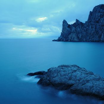 The night sea. The sea photographed at a dawn with long endurance. Crimea, Ukraine