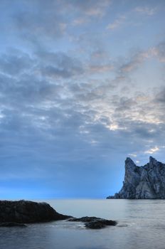 The night sea. The sea photographed at a dawn with long endurance. Crimea, Ukraine