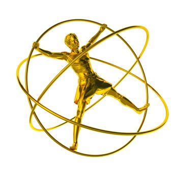 man in a simulator - a gyroscope gold. The adaptation for training astronauts. A statue from iron 