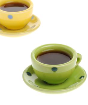 Color coffee cups. Tiny utensils it is isolated on a white background