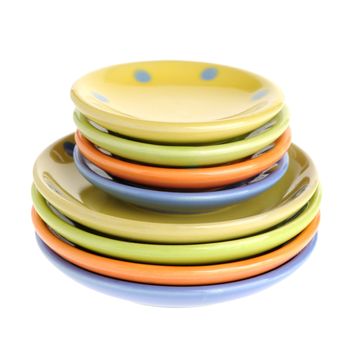 colors plates. Tiny utensils it is isolated on a white background