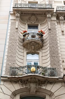 Balcony with decorated golden banisters in Prague