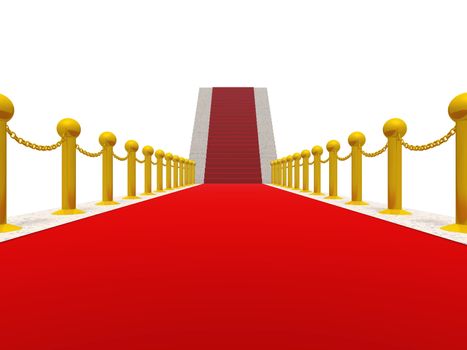 Ladder with a red carpet. Gold columns with a circuit