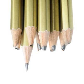 The whole and broken pencils. It is isolated on a white background