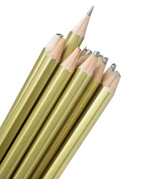 The whole and broken pencils. It is isolated on a white background