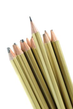 The whole and broken pencils. It is isolated on a white background