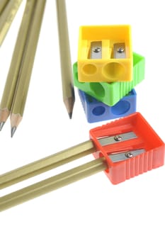 pencil and sharpener . It is isolated on a white background