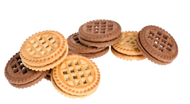 Cookies. A sweet, bakery product. Brown and white