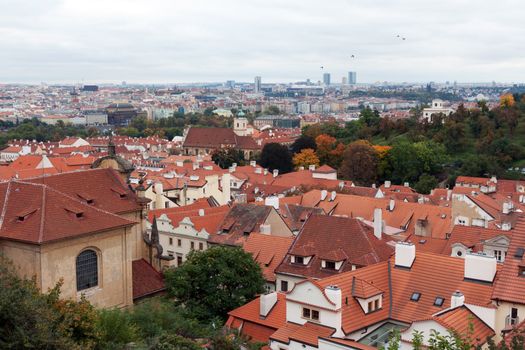 View of Prague from the top, the red roofs