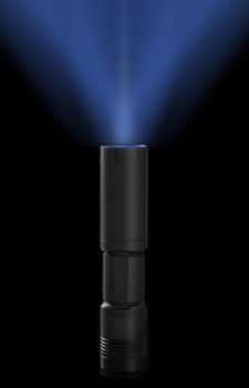 flashlight . A stylish metal lantern with blue light
