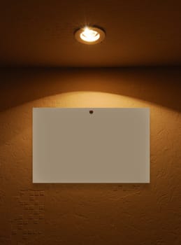 Light lamp. A textural wall shined by the lamp built in under a ceiling