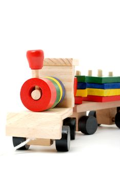Children's toy. A steam locomotive isolated on a white background