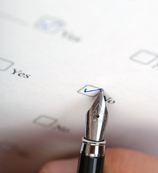 The questionnaire. The form for filling "yes" or "no". 