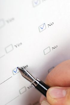 The questionnaire. The form for filling "yes" or "no". 