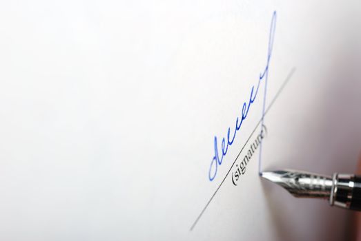 paper texture and signature. Acknowledgement of the document by means of the unique signature by means of pen