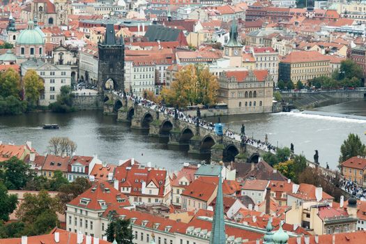 View of Prague from the top, the red roofs