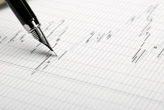 Business a theme. Diagrams from the share market, pens. Concept - exchange activity