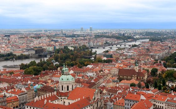 View of Prague from the top, the red roofs