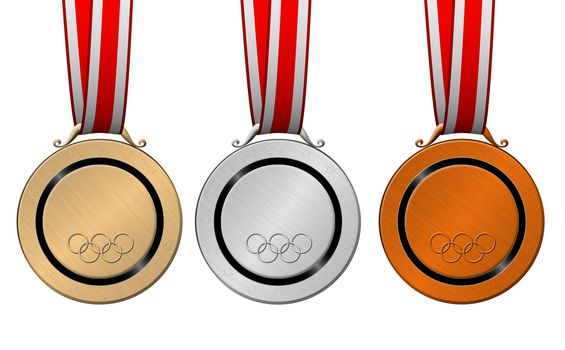 Medals. A set of a gold, silver, bronze medal with Olympic symbolics