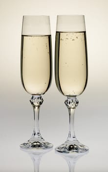 Wine glass with a champagne. A photo on a gleam, it is isolated on a white background