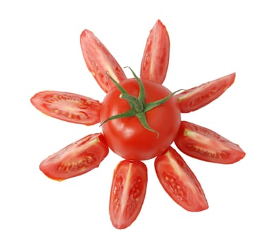 Tomato. It is isolated on a white background. A ripe vegetable.
