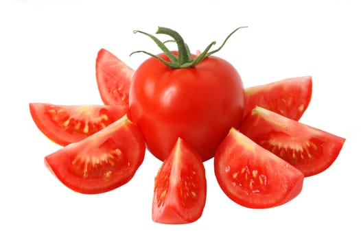 cut tomato isolated It is isolated on a white background. A ripe vegetable.