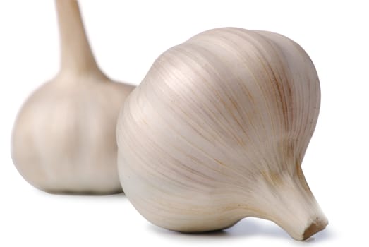 two garlic . A head of garlic isolated on a white background