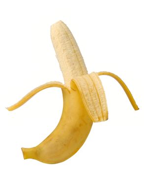 The open banana. It is isolated on a white background
