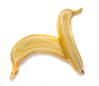 The cut banana. It is isolated on a white background