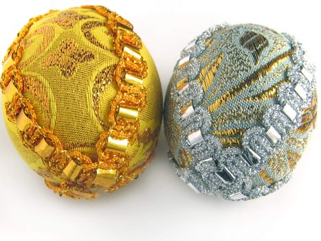 Easter egg instructed gold a thread and bright silver tapes (handmade) - isolated white background