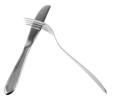 Set of kitchen object. The knife, a fork Separately on a white background.