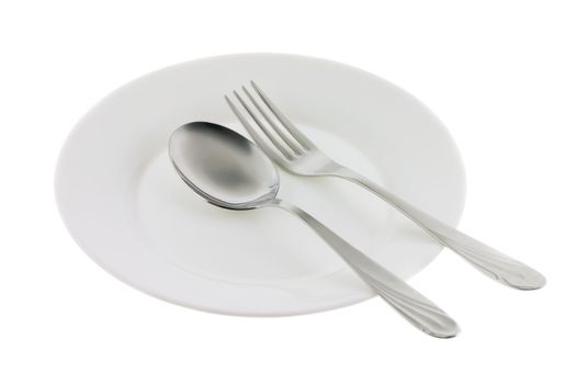 Set of kitchen object. The spoon, a fork, a plate. Separately on a white background.