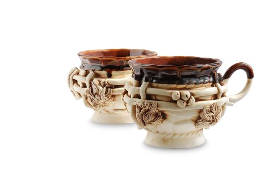 Clay cup of handicraft . Art of masters of the Western Ukraine