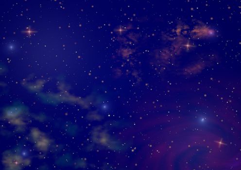 The star night sky with set shines stars and space color fog