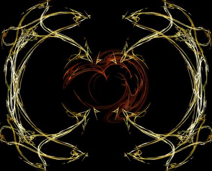 Abstractly spiral image of heart with effect of a luminescence of gold lines