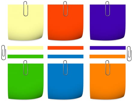 Preparations under a note of various colors with a clip in the form of a paper clip (Are bent & shadow)