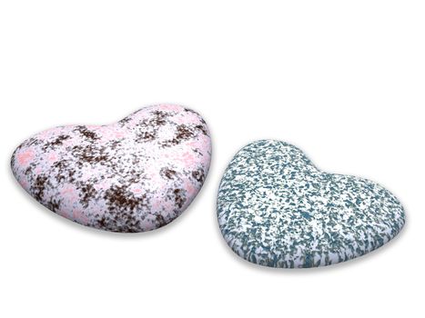 two heart from a color marble stone on a white background