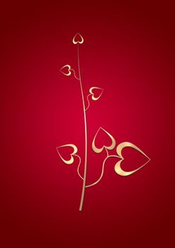 Gold abstract flower with hearts on a red stylish background