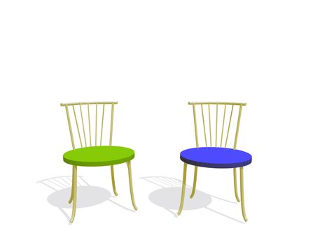 Two chairs with color seats (isolated on a white background)