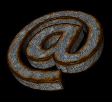rusty email symbol on black background - 3d illustration