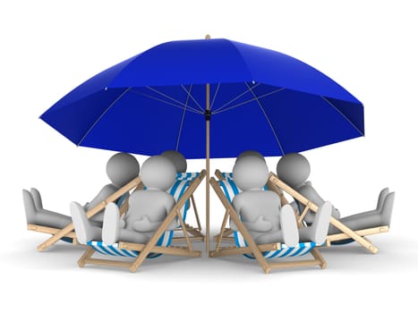 people rest under parasol. Isolated 3D image