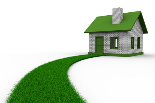 Road to house from grass. Isolated 3D image