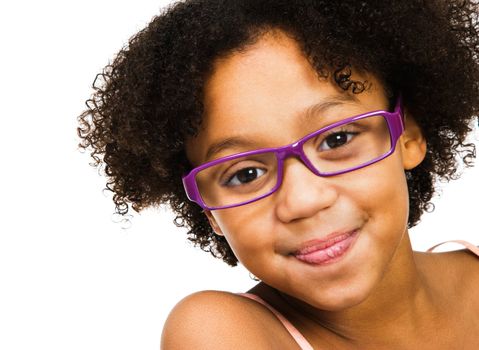 Beautiful girl wearing eyeglasses isolated over white