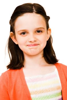 Close-up of a girl smiling isolated over white