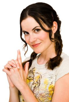 Woman posing and smiling isolated over white