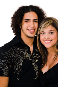 Portrait of a couple smiling and posing isolated over white