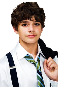 Smiling boy posing isolated over white