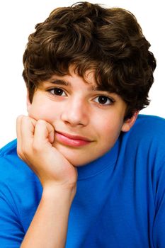 Happy boy posing isolated over white