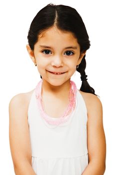 Portrait of a girl standing and smiling isolated over white