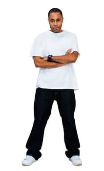 Mixedrace young man posing isolated over white